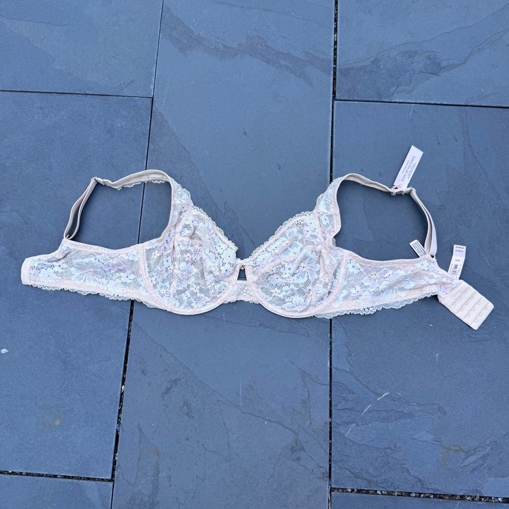 Victoria's Secret Bra Womens 36DD Champagne Floral Lace Body By Victoria Unlined